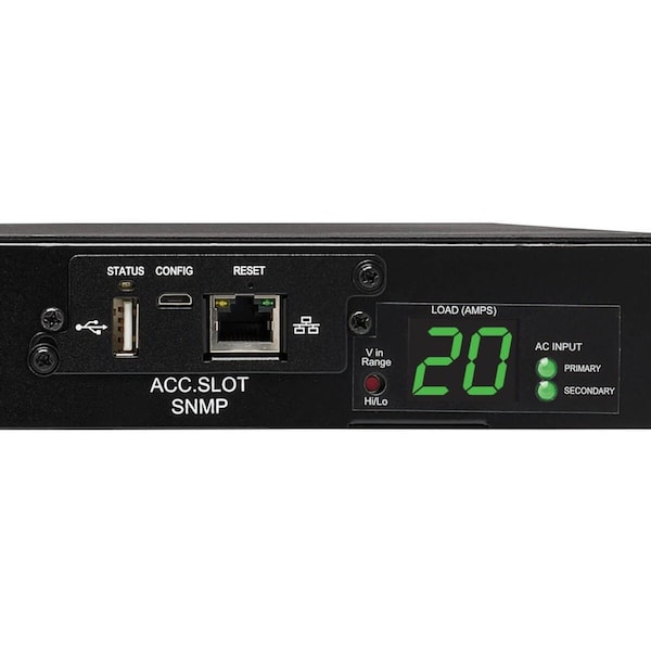 Tripp Lite PDU, ATS/Switched, 3.2-3.8kW, 8 C13, 2C19, 1U - PDUMH20HVATNET