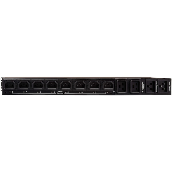 Tripp Lite PDU, ATS/Switched, 3.2-3.8kW, 8 C13, 2C19, 1U - PDUMH20HVATNET