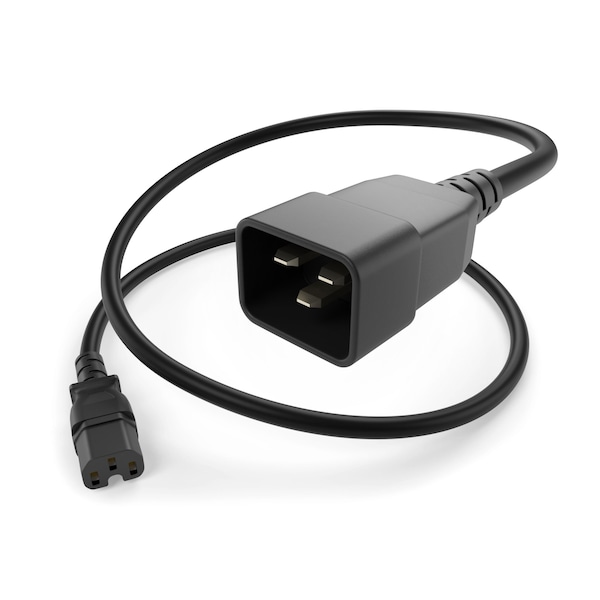 Unirise Usa Power Cord C15-C20, 14Awg, 15Amp, 250V, Sjt Jacket, Black, 3Ft - PWCD-C15C20-15A-03F-BLK