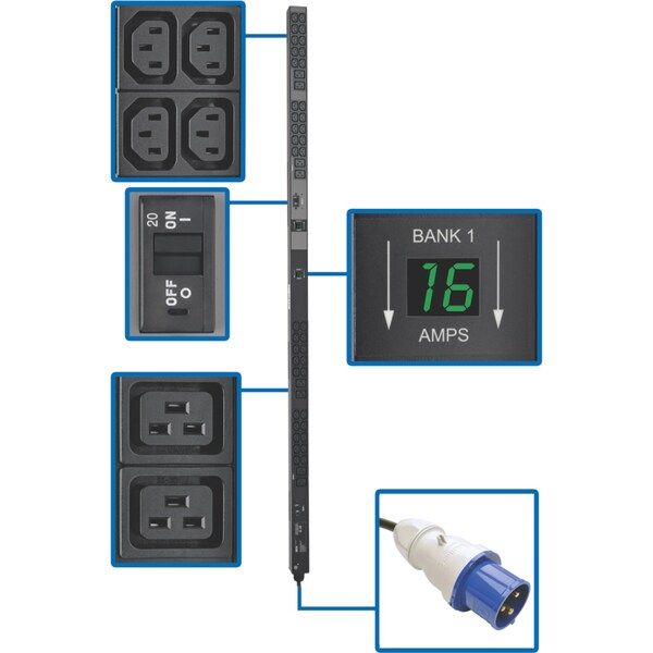 Tripp Lite PDU, Metered, 7.4kW, 230V, 8 C19/40 C13, 0U - PDUMV32HV