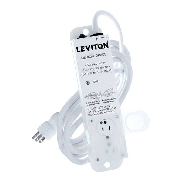 Leviton Outlet Strip, 15 A, 15 ft Cord L, 2 Outlets - 5302M-1N5