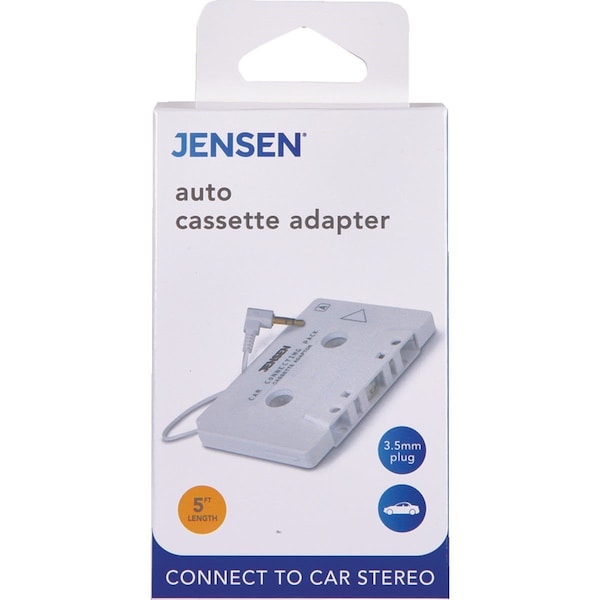 Jensen 2 Ft. Cord 3.5mm Plug White Auto Cassette Adapter - JAH760V