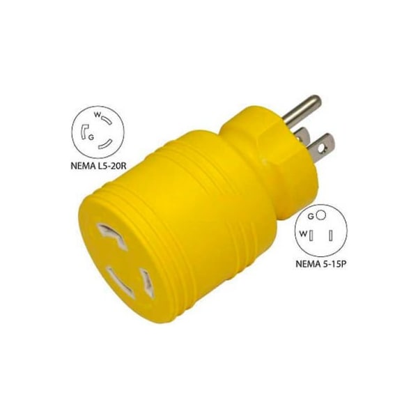 Conntek Conntek 30221-YW, 15 to 20-Amp Locking Adapter with NEMA 5-15P to L5-20R, Yellow - 30221-YW