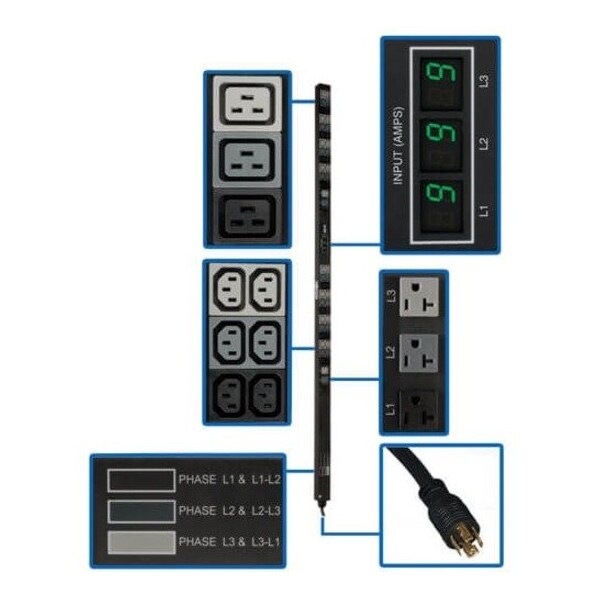 Tripp Lite PDU, 3-Ph, Metered, 5.7kW, C13/19, 5-15/20, 0U - PDU3MV6L2120