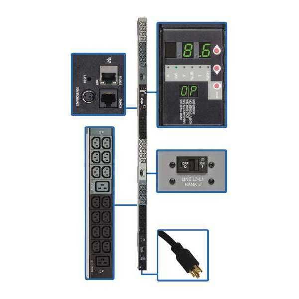 Tripp Lite PDU, 3-Ph, Monitored, 10kW, 42 C13, 6 C19, 0U - PDU3VN10L1530