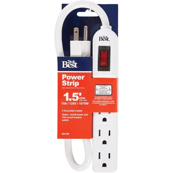 All-Source 4-Outlet White Power Strip with 1-1/2 Ft. Cord - LTS-4
