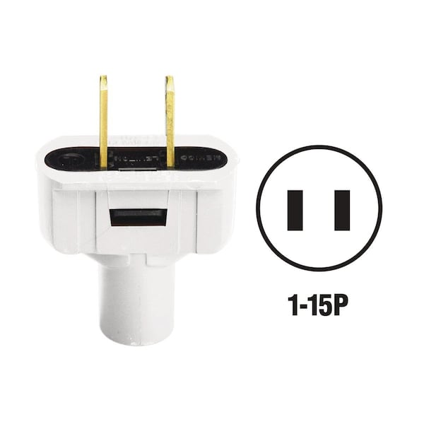 Leviton 15A 125V 2-Wire 2-Pole Vinyl Cord Plug, White - 001-48643W