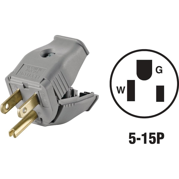 Leviton 15A 125V 3-Wire 2-Pole Clamp Tight Cord Plug, Gray - 001-3W101-0GY