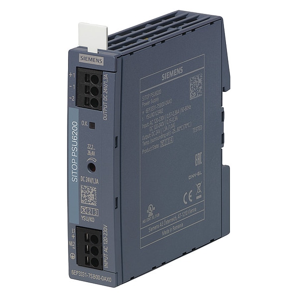Siemens Stabilized Power Supply, 120/230V AC, 24V DC, 31.2W, 1.3A, DIN Rail - 6EP33317SB000AX0