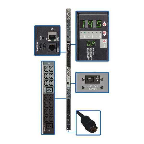 Tripp Lite PDU, 3-Ph, Monitored, 14.5kW, 42C13, 6C19, 0U - PDU3VN10H50