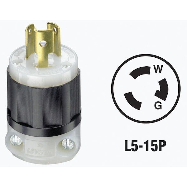 Leviton 15A 125V 3-Wire 2-Pole Industrial Grade Locking Cord Plug - 161-04720-00C