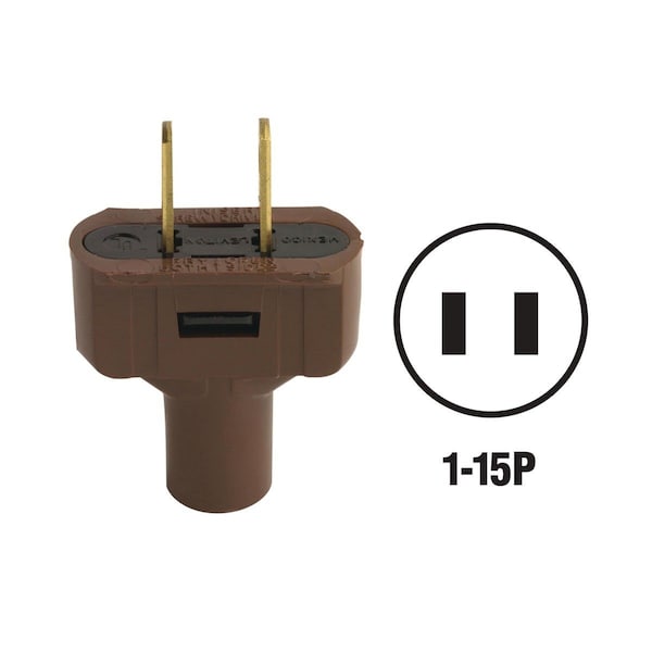 Leviton 15A 125V 2-Wire 2-Pole Vinyl Cord Plug, Brown - 000-48643
