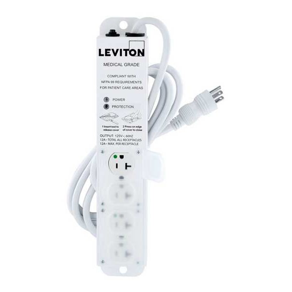 Leviton Outlet Strip, 20 A, 7 ft Cord L, 4 Outlets - 5304M-2S7