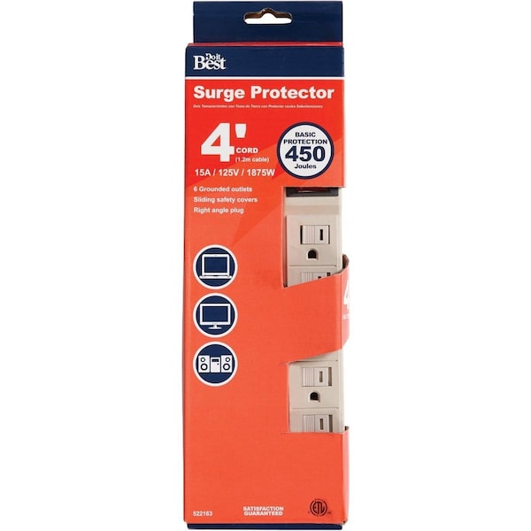 All-Source 6-Outlet 450J Tan Power Surge Strip with 4 Ft. Cord - LTS-6HS/A14