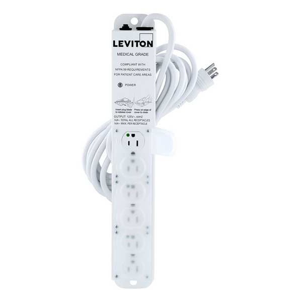 Leviton Outlet Strip, 15 A, 15 ft Cord L, 6 Outlets - 5306M-1N5