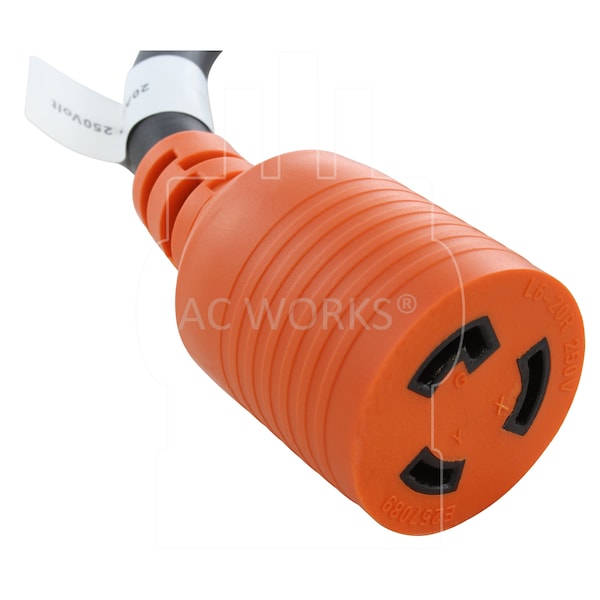 Ac Works SOOW; Cold Weather Extension Cord, 12 AWG, Indoor/Outdoor, 12/3, 1 Outlets, Black, Rubber, L6-20P - L620PR-010