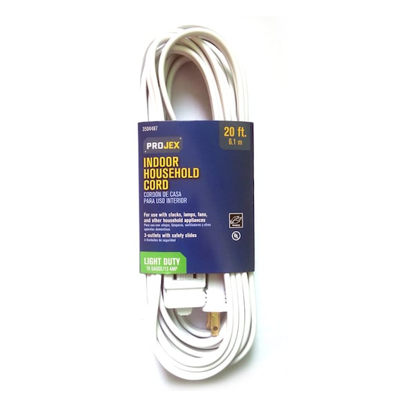 Projex SPT-2 Extension Cord, 16 AWG, Indoor, 16/2, 20 ft - IN162PT220WHP