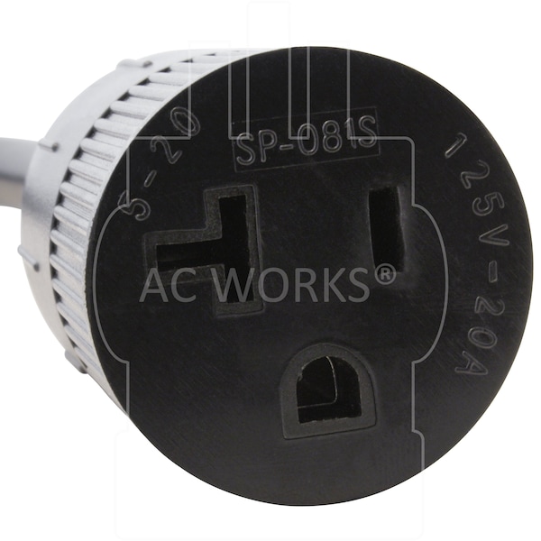 Ac Works STW Extension Cord, 14 AWG, Indoor/Outdoor, 14/3, 1 Outlets, Black, PVC, 5-15P, 1 ft - IN515520