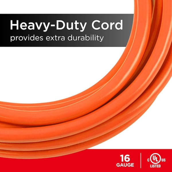 Ge Extension Cord, 16 AWG, Outdoor, 16/3, 1 Outlets, Orange, 50 ft - 51926