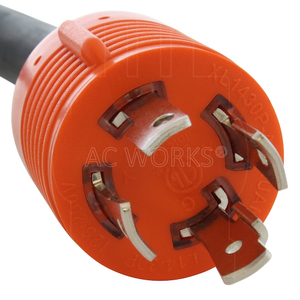 Ac Works SOOW Locking Extension Cord, 10 AWG, Indoor/Outdoor, 10/4, 1 Outlets, Black, Rubber, L14-30P, 10 ft - TEL1430-010
