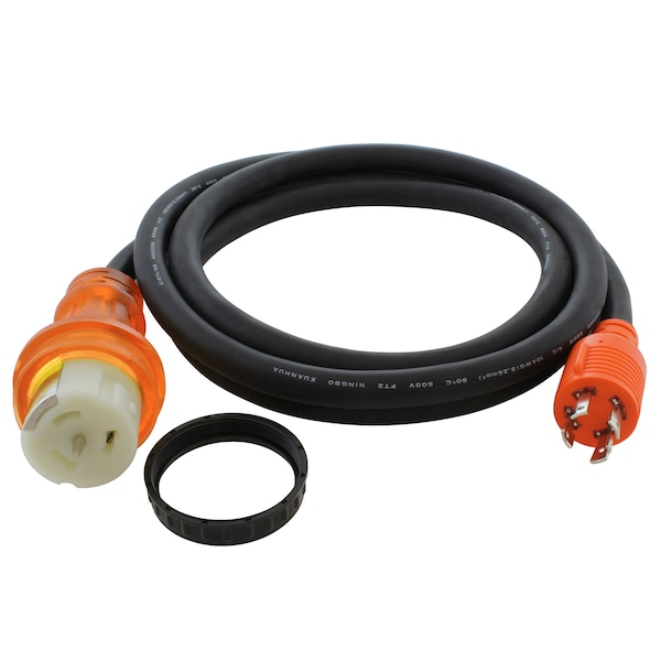 Ac Works SOOW Locking Extension Cord, 10 AWG, Indoor/Outdoor, 10/4, 1 Outlets, Black, Rubber, L14-30P, 10 ft - TEL1430-010