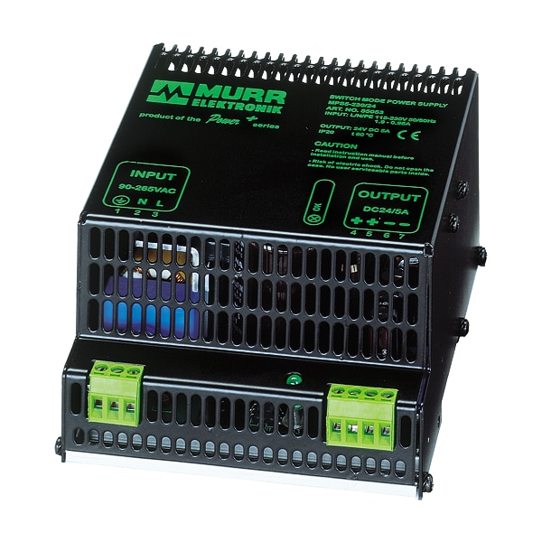 Murr Elektronik Power Supply, 90/265V AC, 24V DC, 5A, DIN Rail - 85053