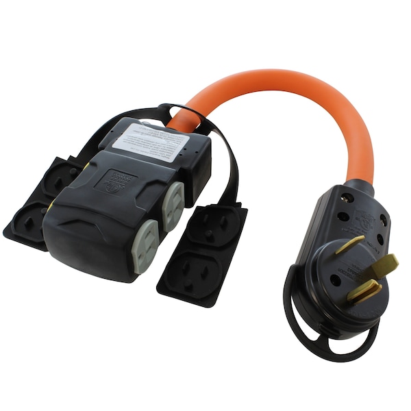 Ac Works 1.5FT TT-30P  RV 30A Plug to 4 Home Outlets with 20A Breakers - TTCBF520