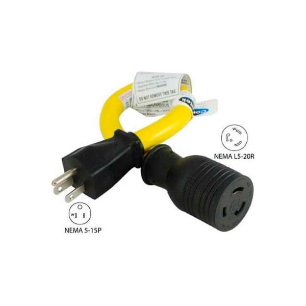 Conntek Conntek P515L520, 15 to 20-Amp Locking Generator Adapter with NEMA 5-15P to L5-20R, Yellow - P515L520