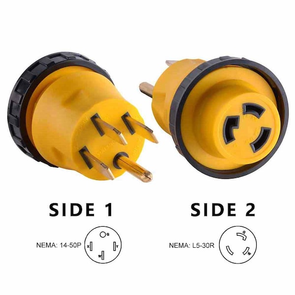 Superior Electric 50 Amp Male NEMA 14-50P to 30 Amp Female NEMA L5-30R Locking Adapter - RVA1512L