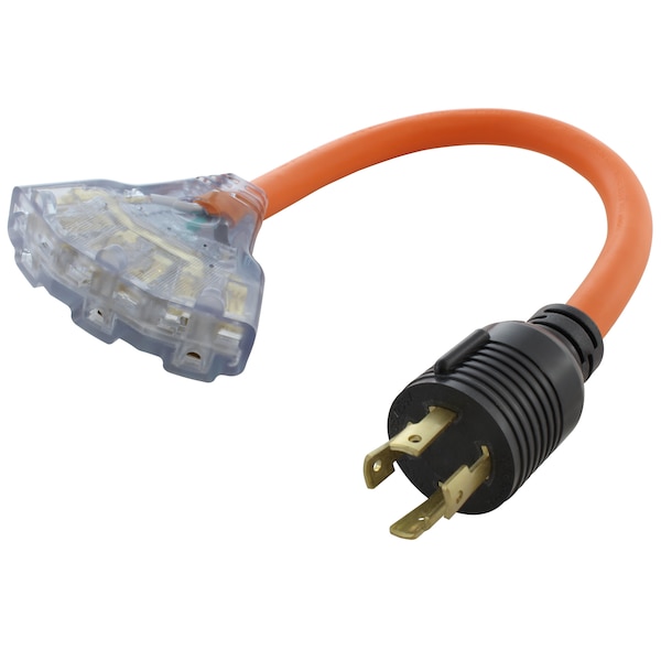 Ac Works 1.5FT 30A 4-Prong Locking Generator Plug to 3 NEMA 6-15/20 Tri-Outlets - L1430W620-018