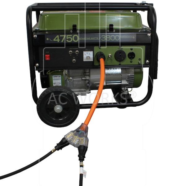 Ac Works 1.5FT 30A 4-Prong Locking Generator Plug to 3 NEMA 6-15/20 Tri-Outlets - L1430W620-018