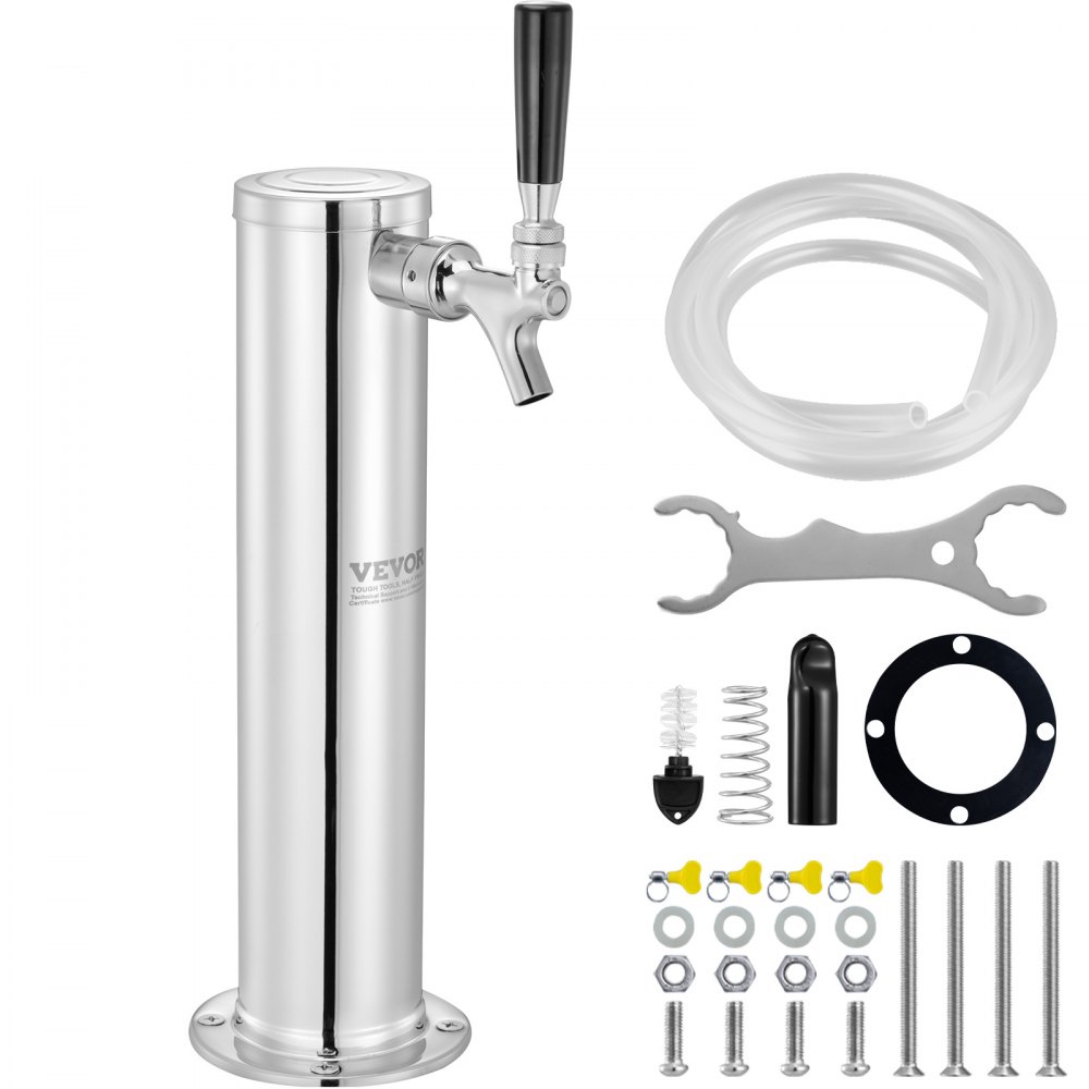 VEVOR Single Faucet Draft Beer Tower Dispenser, Stainless Steel Keg Beer Tower, Kegerator Tower Kit with Pre-Assembled Tubing and Self-Closing Faucet Shank for Party, Bar, Pub, Restaurant - LTJZDLTW0000RKLHRV0