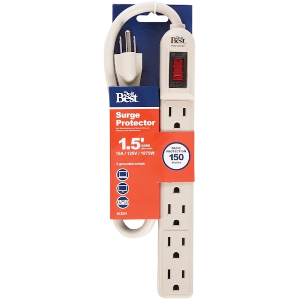 All-Source 6-Outlet 150J Gray Grounded Surge Protector Strip with 1-1/2 Ft. Cord - LTS-6S