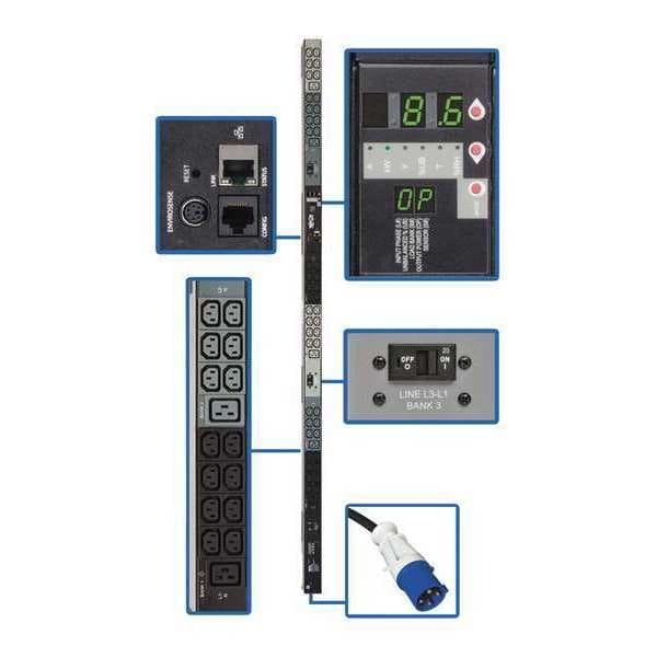 Tripp Lite PDU, 3-Ph, Monitored, 10kW, 42 C13, 6 C19, 0U - PDU3VN10G30