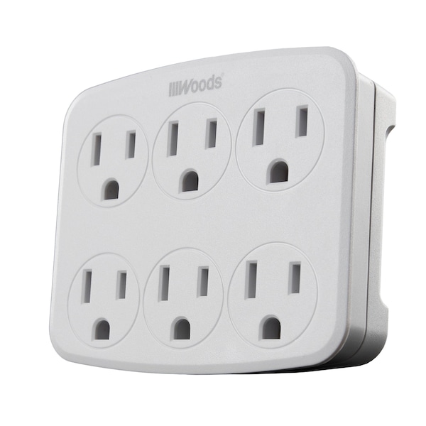 Woods 6-outlet grounded wall tap with phone cradle - 41196