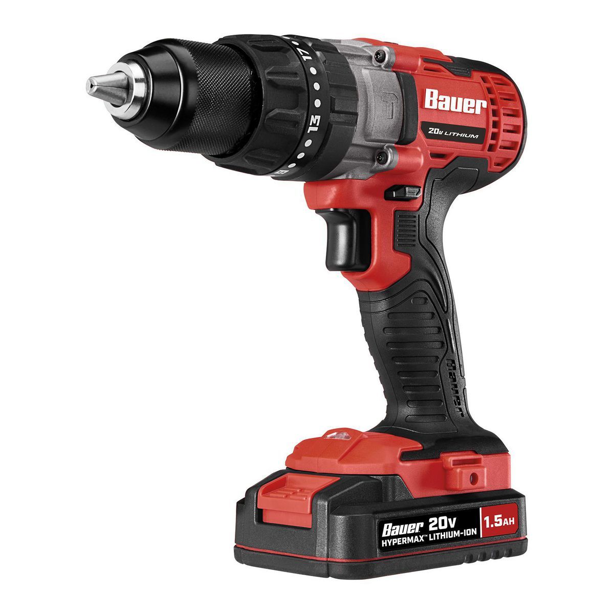 Bauer 20V Inalámbrico, Taladro/destornillador de martillo de 1/2 pulgada con batería de 1.5 y cargador - 64756