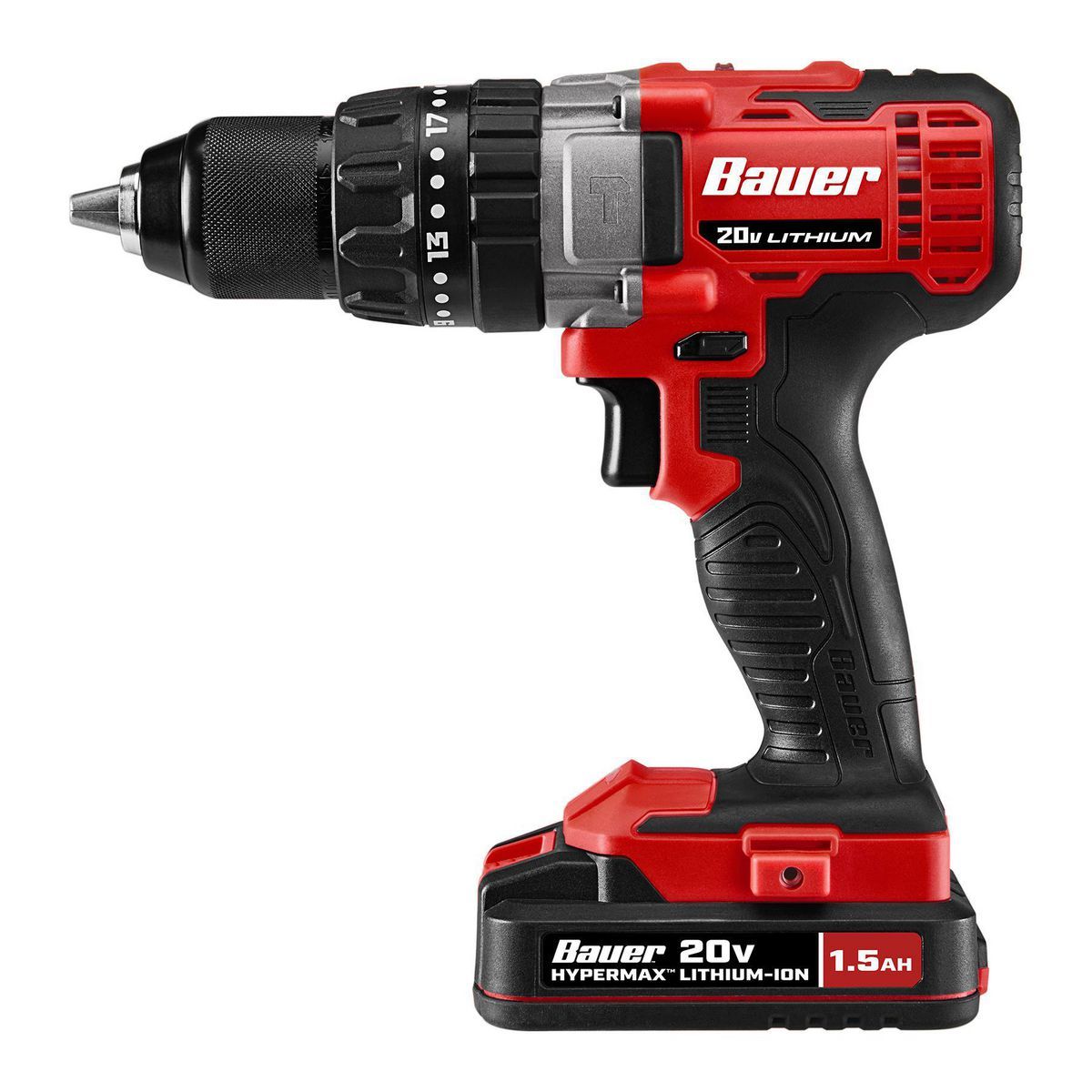 Bauer 20V Inalámbrico, Taladro/destornillador de martillo de 1/2 pulgada con batería de 1.5 y cargador - 64756