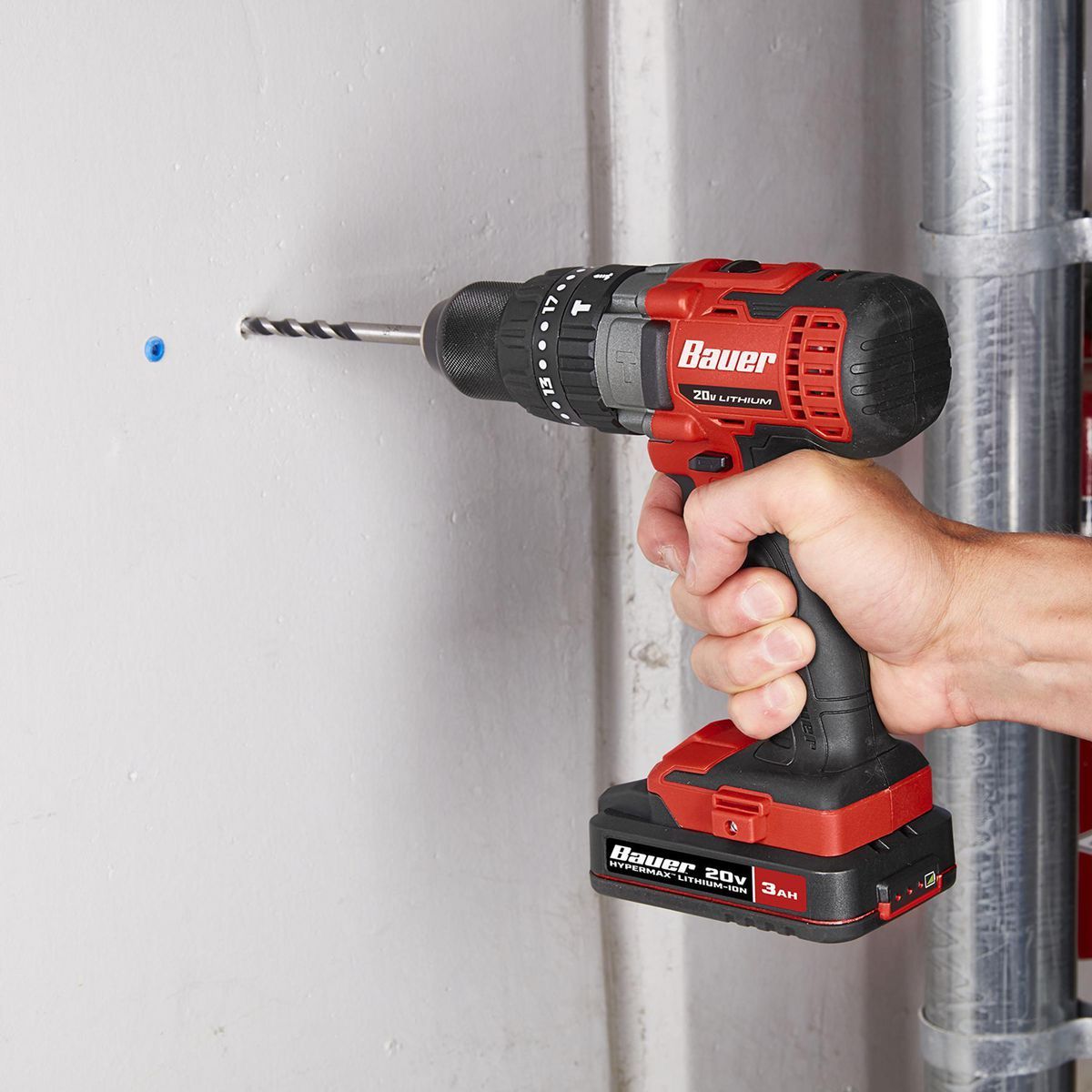 Bauer 20V Inalámbrico, Taladro/destornillador de martillo de 1/2 pulgada con batería de 1.5 y cargador - 64756