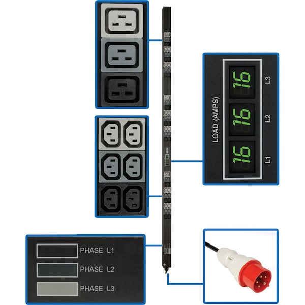 Tripp Lite PDU, 3-Ph, Metered, 11.5kW, 36 C13, 9 C19, 0U - PDU3XMV6G20