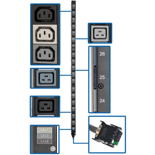 Tripp Lite PDU, 3-Ph, ATS, 8.6kW, 42 C13, 12 C19, 0U - PDU3V20D354A