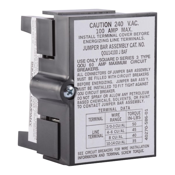 Square D Jumper Bar Assy 4Pole 100A W/Frnt Wiring - QOU14100JBAF