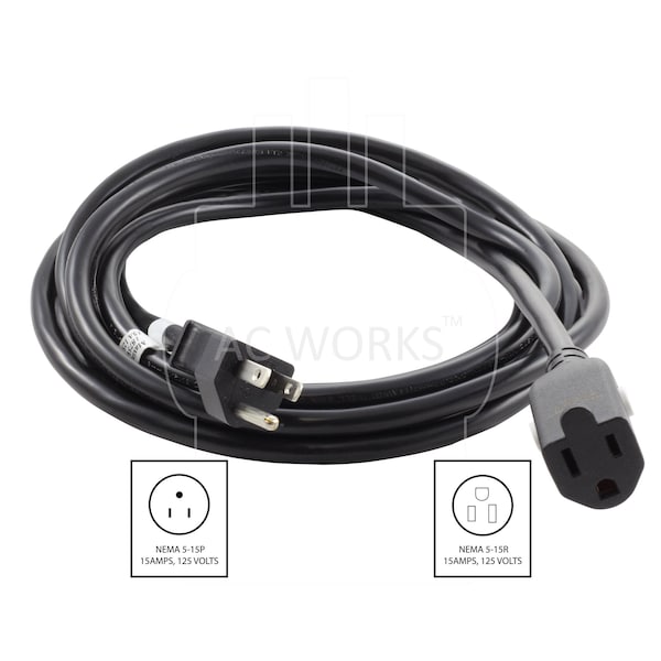 Ac Works STW Locking Extension Cord, 14 AWG, Indoor/Outdoor, 14/3, 1 Outlets, Black, PVC, 5-15P, 20 ft - S515PR-240QL