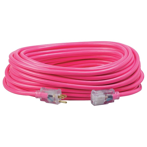 Southwire SJTW Extension Cord, 12 AWG, Outdoor, 12/3, 1 Outlets, 5-15R, Pink, PVC, 5-15P, 100 ft - 2579SW000A