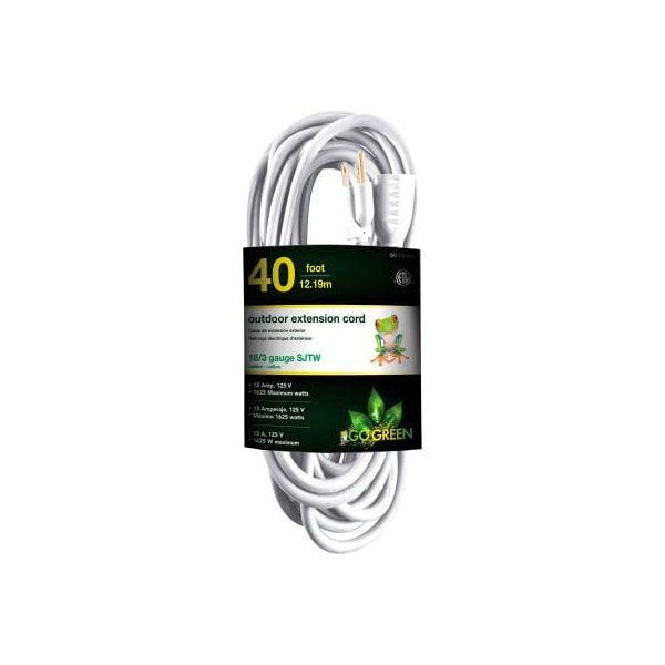 Gogreen SJTW Extension Cord, 16 AWG, Outdoor, 16/3, 40 ft - GG-13740WH