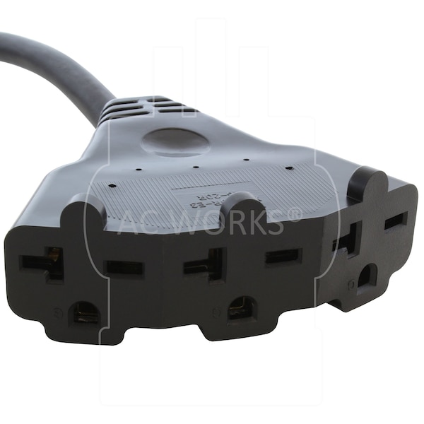 Ac Works STW; Cold Weather Extension Cord, 12 AWG, Indoor/Outdoor, 12/3, 3 Outlets, Black, PVC, 6-20P, 10 ft - S620W620-010