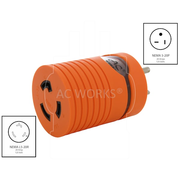 Ac Works Adapter 5-20P 20A Household Male Plug to Locking L5-20R Female Connector - AD520L520