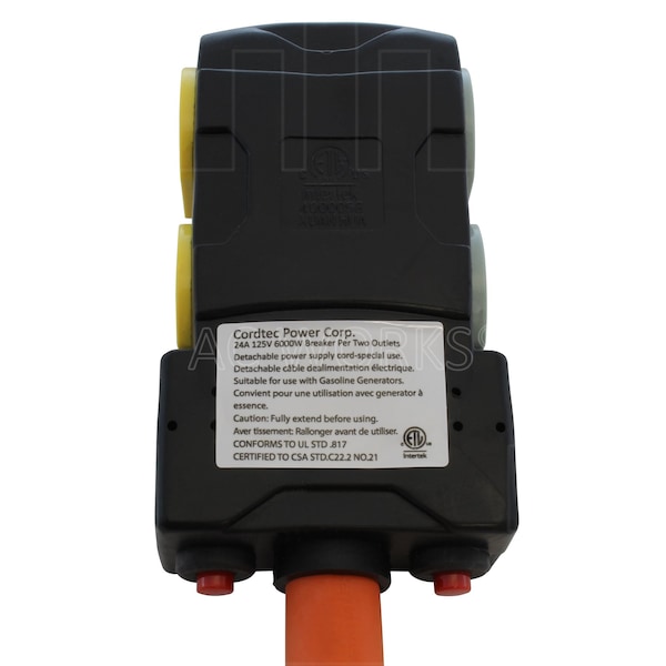 Ac Works 1.5FT L21-30P 30A 5-Prong Locking Plug to 4 Household Outlets with 20A Breakers - L2130CBF520