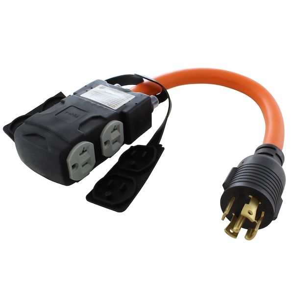 Ac Works 1.5FT L21-30P 30A 5-Prong Locking Plug to 4 Household Outlets with 20A Breakers - L2130CBF520