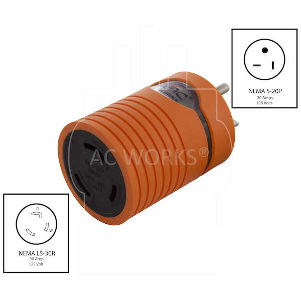 Ac Works NEMA 5-20P 20A Plug to Locking L5-30R 3-Prong 30A 125V Adapter - AD520L530