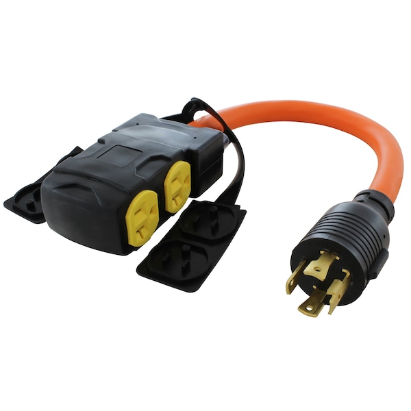 Ac Works 1.5FT L14-30P 30A 4-Prong Locking Plug to 4 Home Outlets with 20A Breaker - L1430CBF520